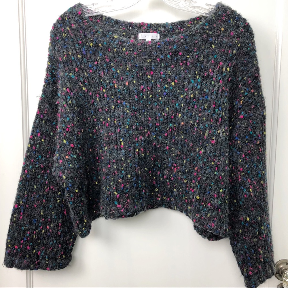 Leith Crop Sweater Gray with Multi Color Flecks